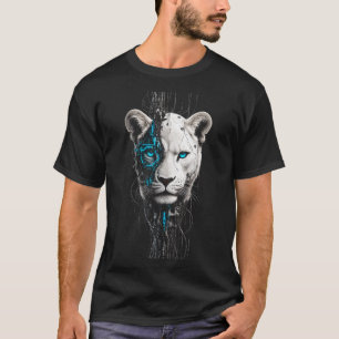 T-Shirt Lion Blanc aux Yeux Bleus   Graphique de L