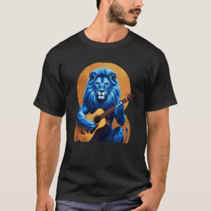 T-shirt Lion Bleu Lion Jouant de la Guitare