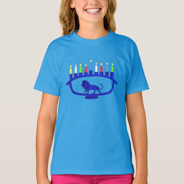 T-shirt Lion bleu Menorah (Devant)