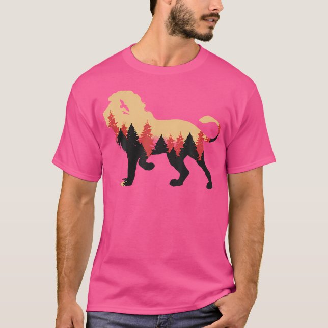 T-shirt Lion Camping Nature Et Chemise Randonnée Avec Forê (Devant)