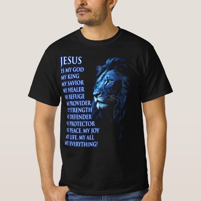 T-shirt Lion Christian Jésus Est Mon Dieu Roi Seigneur Sau (Devant)