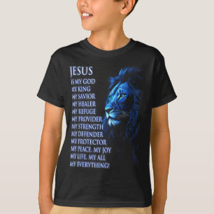 T-shirt Lion Christian Jésus est mon roi, Dieu, Seigneur e