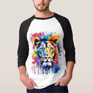 T-shirt Lion coloré aquarelle drôle