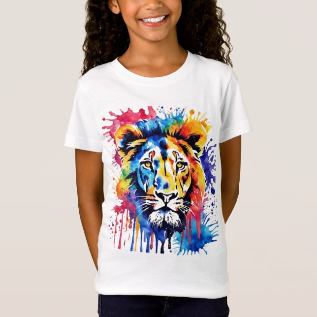 T-Shirt Lion coloré aquarelle drôle (Devant)