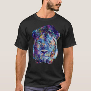 T-shirt Lion coloré face abstrait peinture Lion