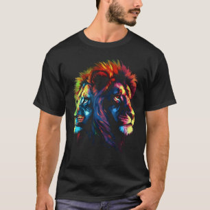 T-shirt Lion Coloré Ying et Yang Animal de Zoo Lion
