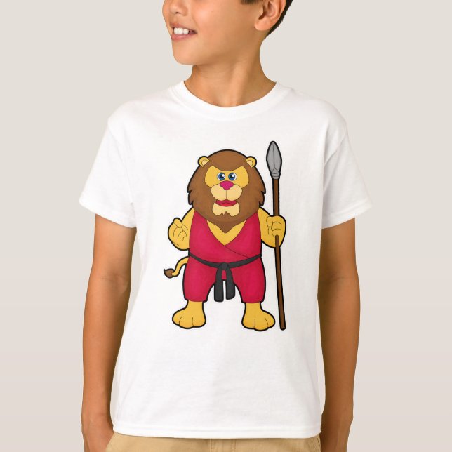 T-shirt Lion comme guerrier avec Spear (Devant)