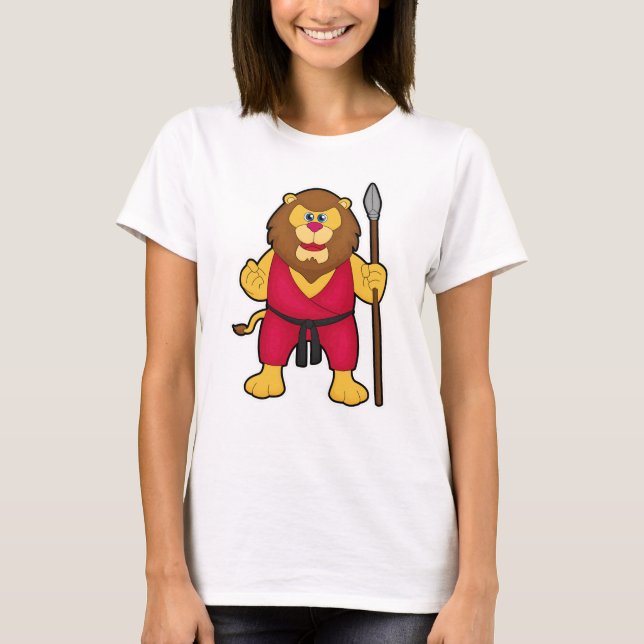 T-shirt Lion comme guerrier avec Spear (Devant)