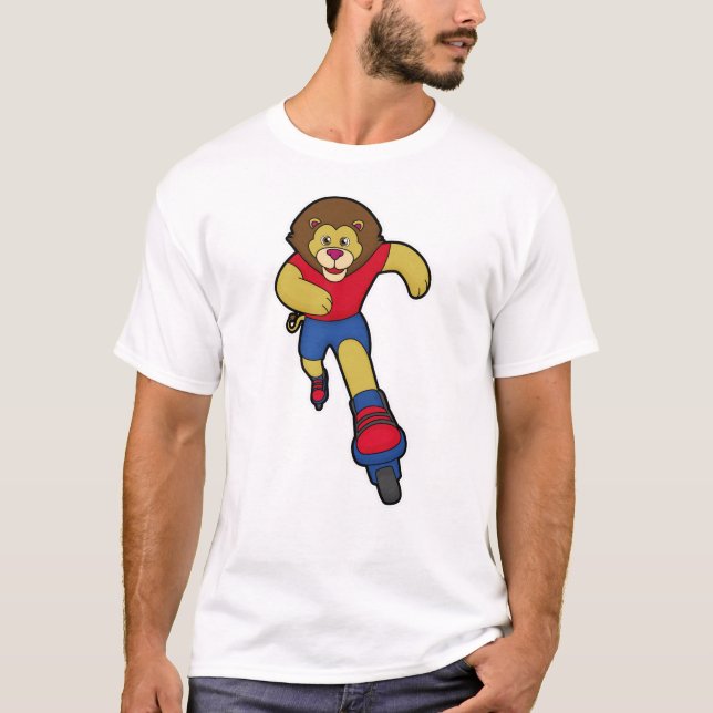 T-shirt Lion comme patineur avec patins en ligne (Devant)