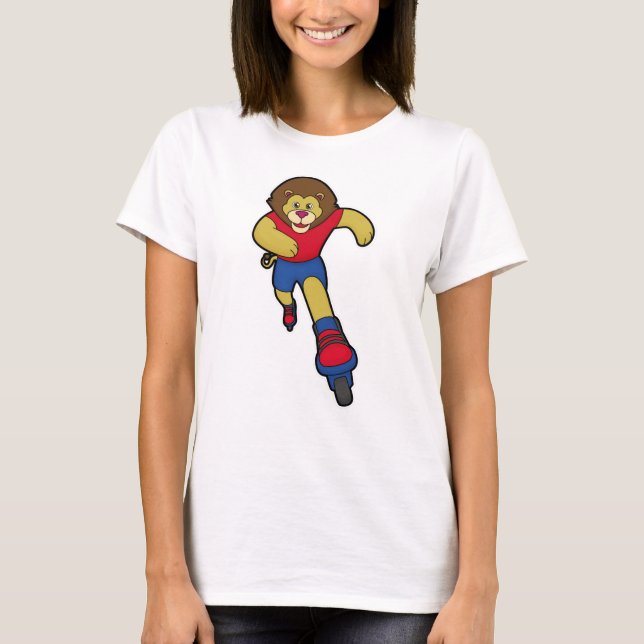 T-shirt Lion comme patineur avec patins en ligne (Devant)