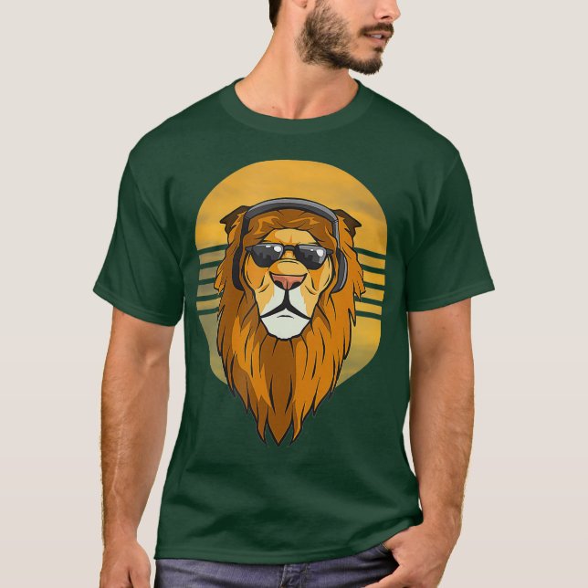 T-shirt Lion cool avec casque musique (Devant)