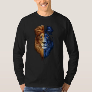 T-shirt Lion Cool Avec Des Yeux Bleus Et Jaunes