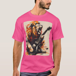 T-shirt Lion cool Avec Guitare Électrique Pour Un Son Gras
