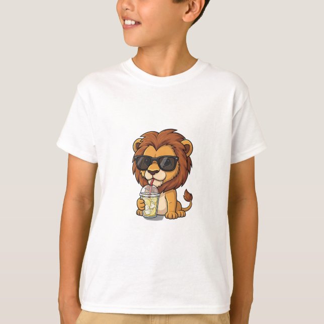 T-shirt Lion Cool Buvant de la Limonade Enfants (Devant)