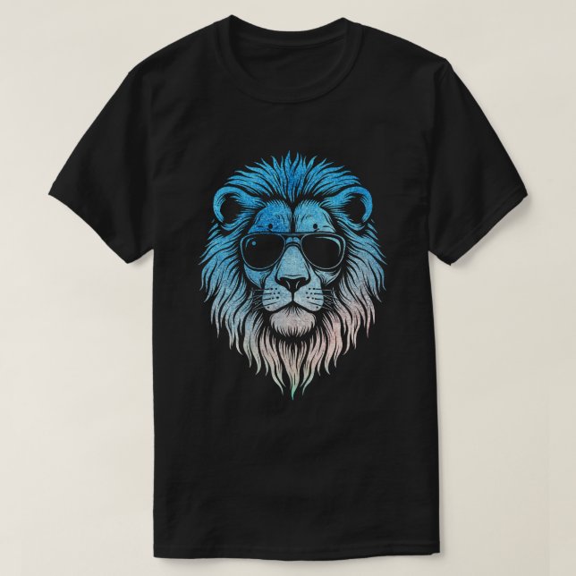 T-shirt Lion cool portant lunettes de soleil Artwork Lion (Design devant)