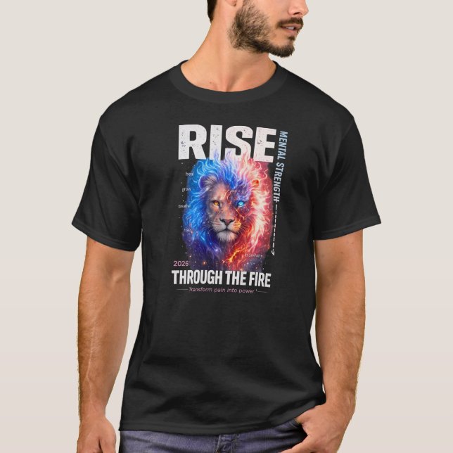 T-shirt Lion Cosmique de Feu d'Art – Force Mentale (Devant)