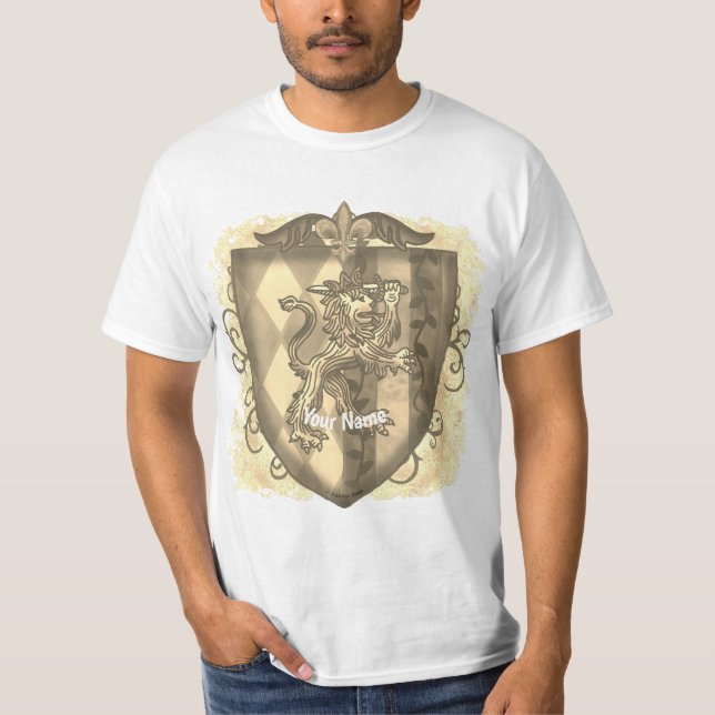 T-shirt Lion Crest Stripes Shield nom de famille (Devant)