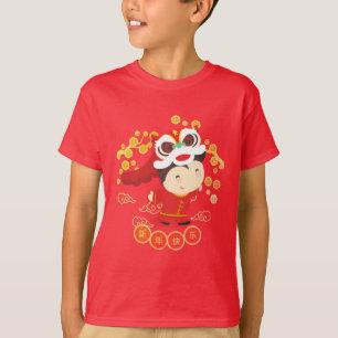 T-shirt Lion Dance Chinois Nouvel An Bonheur Enfant's Red