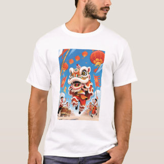 T-shirt Lion Dance Men White 