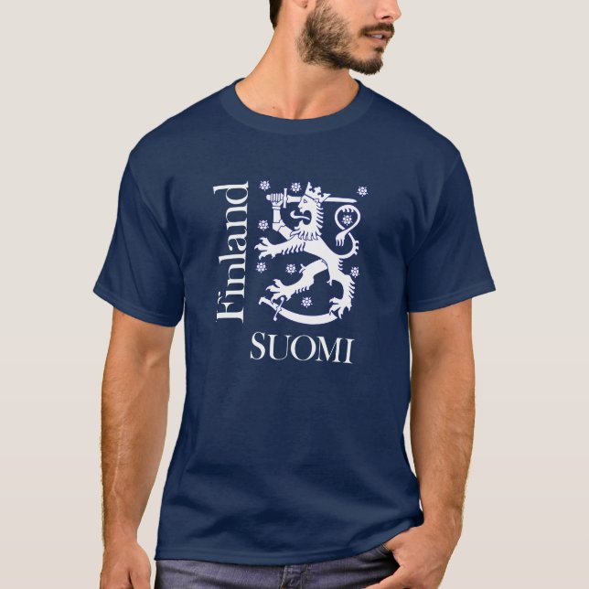 T-shirt Lion de blanc de la Finlande SUOMI (Devant)