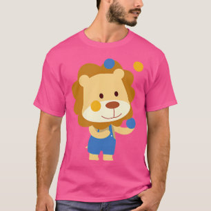 T-shirt Lion de cirque mignon clown jonglant orange et ble