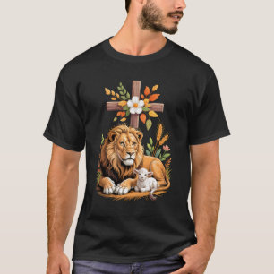 T-shirt Lion de Juda Agneau de Dieu Croix Chrétienne Foi W
