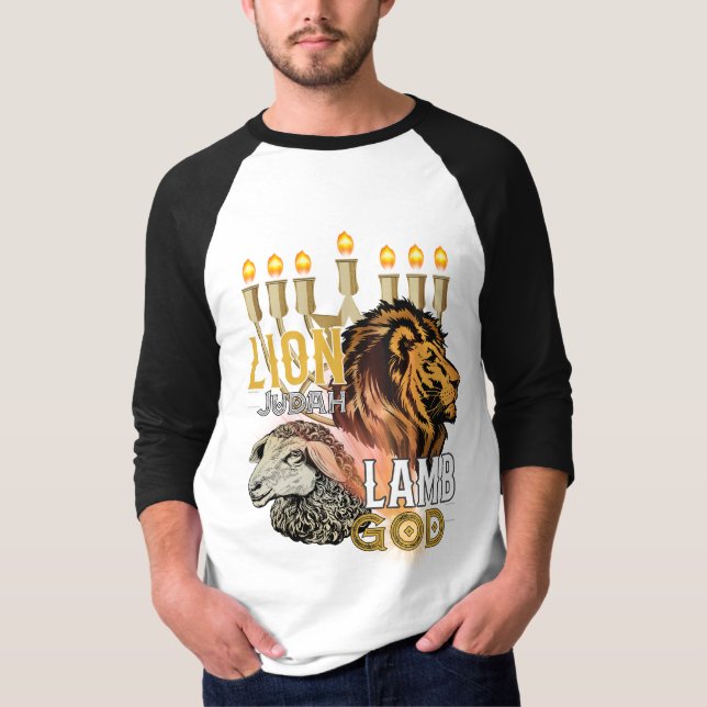 T-shirt Lion De Juda Agneau De Dieu Manche 3/4 Hommes (Devant)