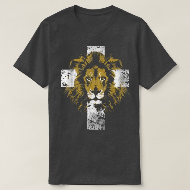 T-shirt Lion de Juda Croix chrétienne (Design devant)