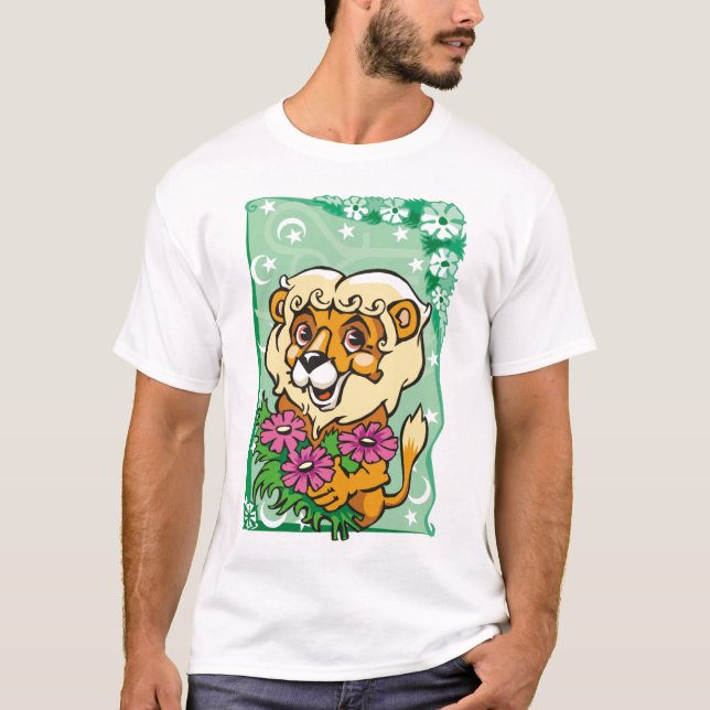 T-shirt Lion de Léon Floral, fleurs roses (Devant)