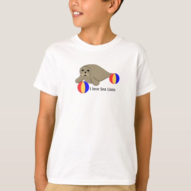 T-shirt Lion de mer avec balles de plage (Devant)