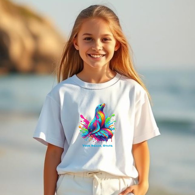T-shirt Lion de mer coloré - (Colorful Sea Lion-Fisherman Core-Dopamine Dressing-kids T shirt)