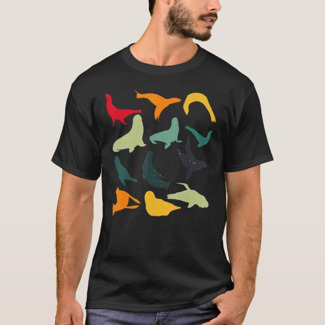 T-shirt Lion de mer coloré rétro (Devant)