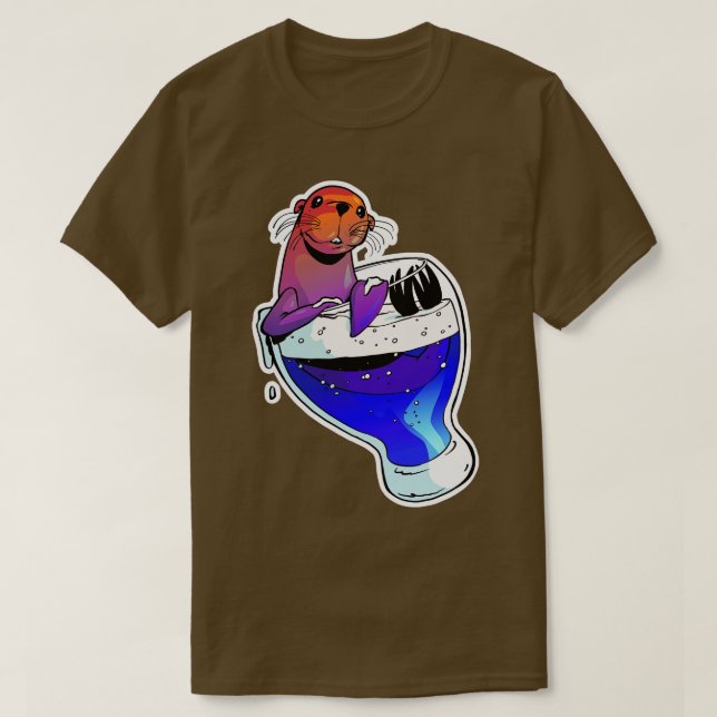 T-shirt Lion de mer et bière (Design devant)