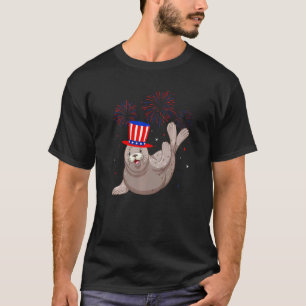 T-shirt Lion de mer Graphisme Rouge Blanc Bleu Décor de fe