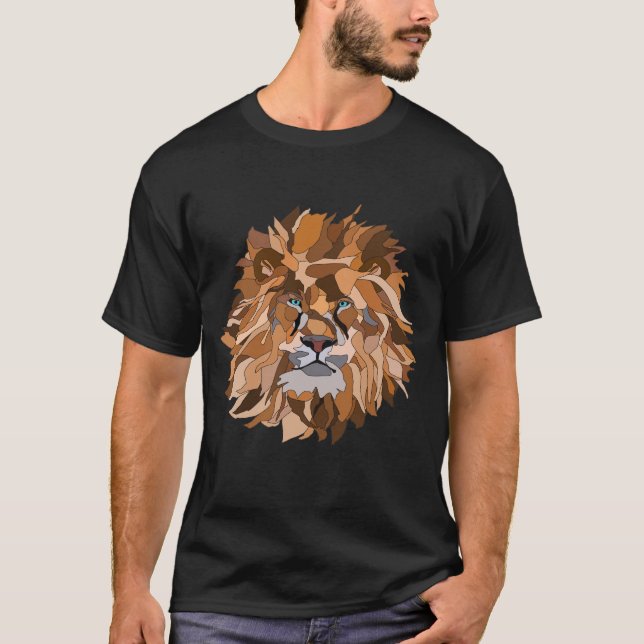 T-shirt Lion de mosaïque avec yeux d'Aqua (Devant)