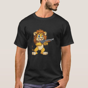 T-shirt Lion de safari drôle avec costume d'arme à feu pou