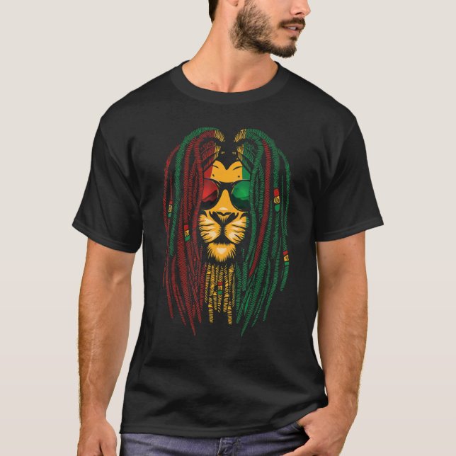 T-shirt Lion Dreadlocks Reggae Chat Sauvage Rasta Afrique  (Devant)