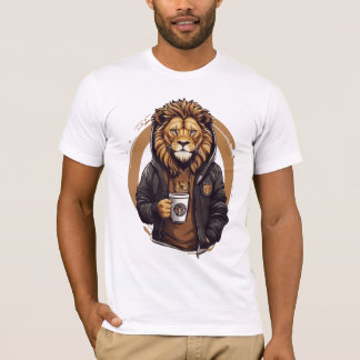 T-shirt Lion Drinking Cofee design