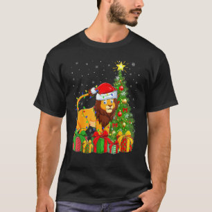 T-shirt Lion Éclairage Noël Arbre Santa Chapeau Lion Noël