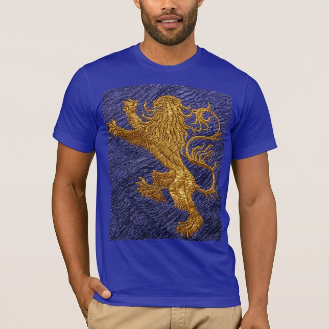T-shirt Lion effréné - or sur le bleu (Devant)