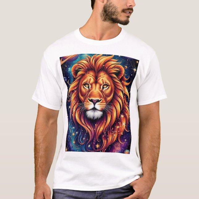 T-shirt Lion en Galaxie étoilée cosmique (Devant)