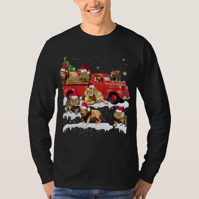 T-shirt Lion équitation Camion Rouge Joyeux Noël X mas Lai (Devant)