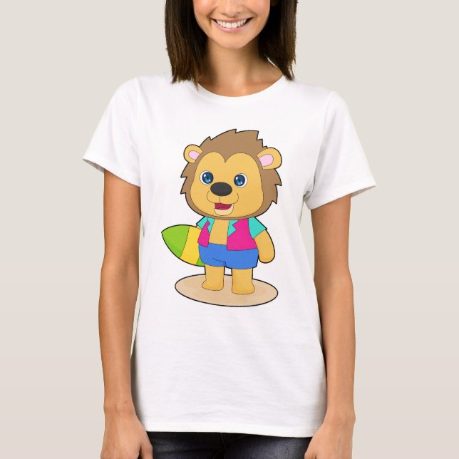 T-shirt Lion faisant du surf sur une planche de surf en ét (Devant)