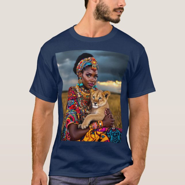 T-shirt Lion femme africaine mignonne Imaginaire (Devant)