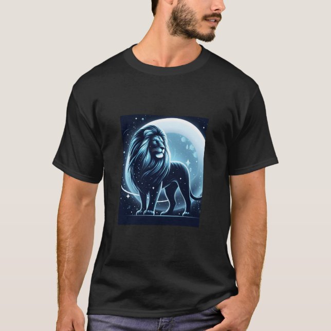 T-shirt Lion Fierté galactique en bleu (Devant)