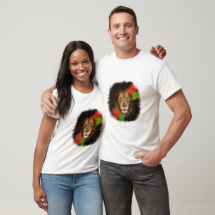 T-shirt lion fierté noire rouge vert unité jungle chat roi