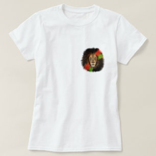 T-shirt lion fierté noire rouge vert unité jungle chat roi