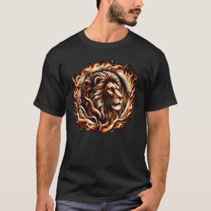 T-shirt Lion Flamboyant dans un Anneau de Flammes d'Astrol
