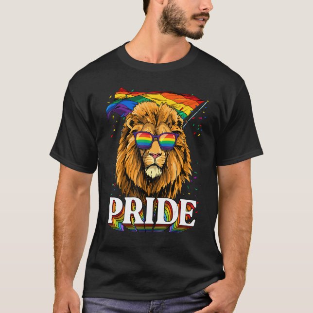 T-shirt Lion Gay pride Lgbt Arc-en-ciel Lunettes de soleil (Devant)