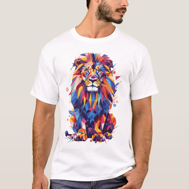 T-shirt Lion géométrique coloré (Devant)